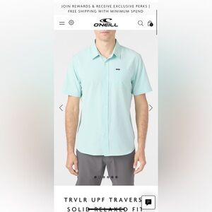 O'Neill pastel turquoise TRVLR UPF TRAVERSE SOLID RELAXED FIT SHIRT breathable